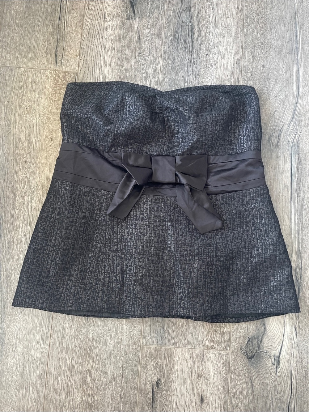 Lane Bryant Black Strapless Bow-Waist Textured Bustier Top